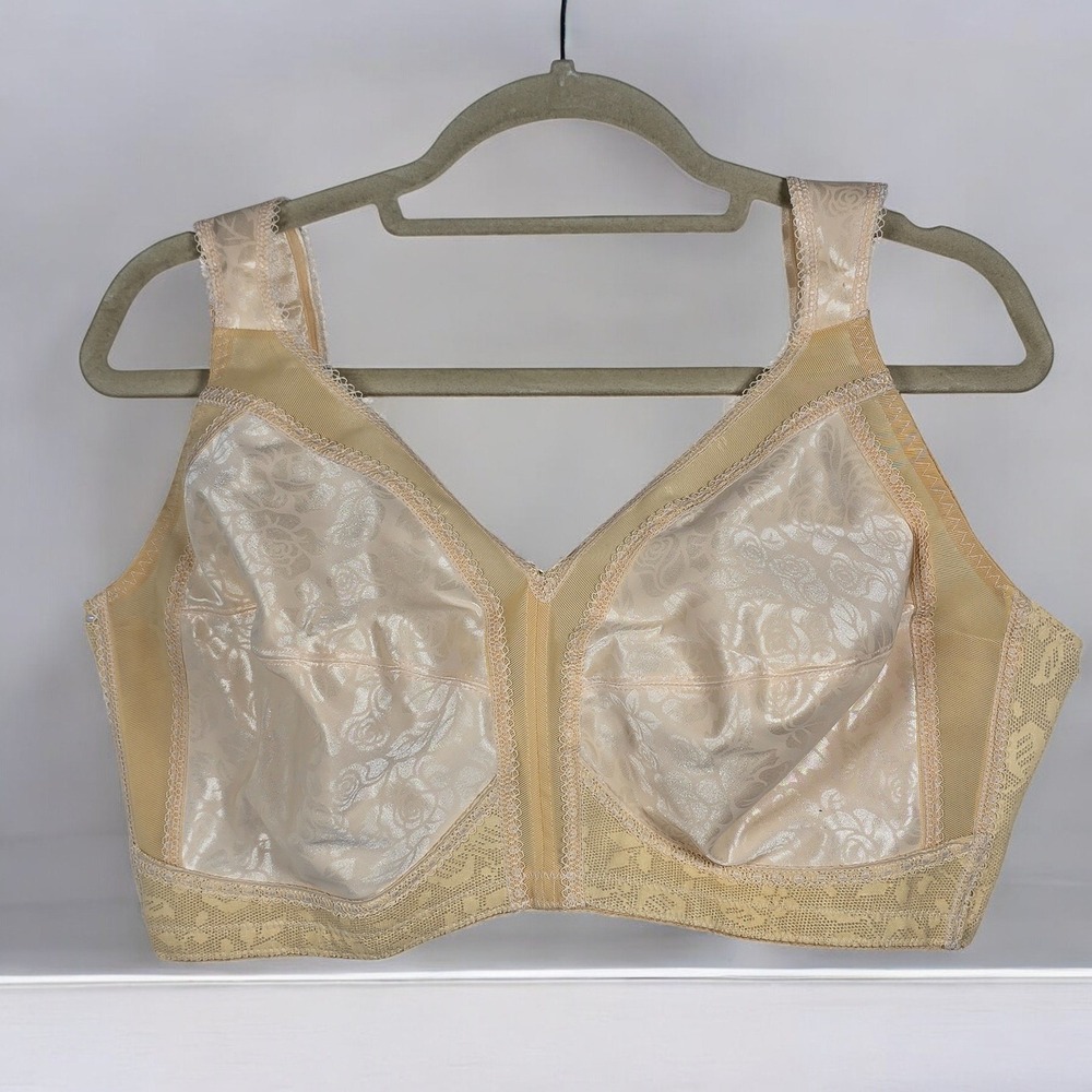Playtex 18 Hour Bra Full Coverage Woman 44D White Gold Back Hooks Padded Straps‎